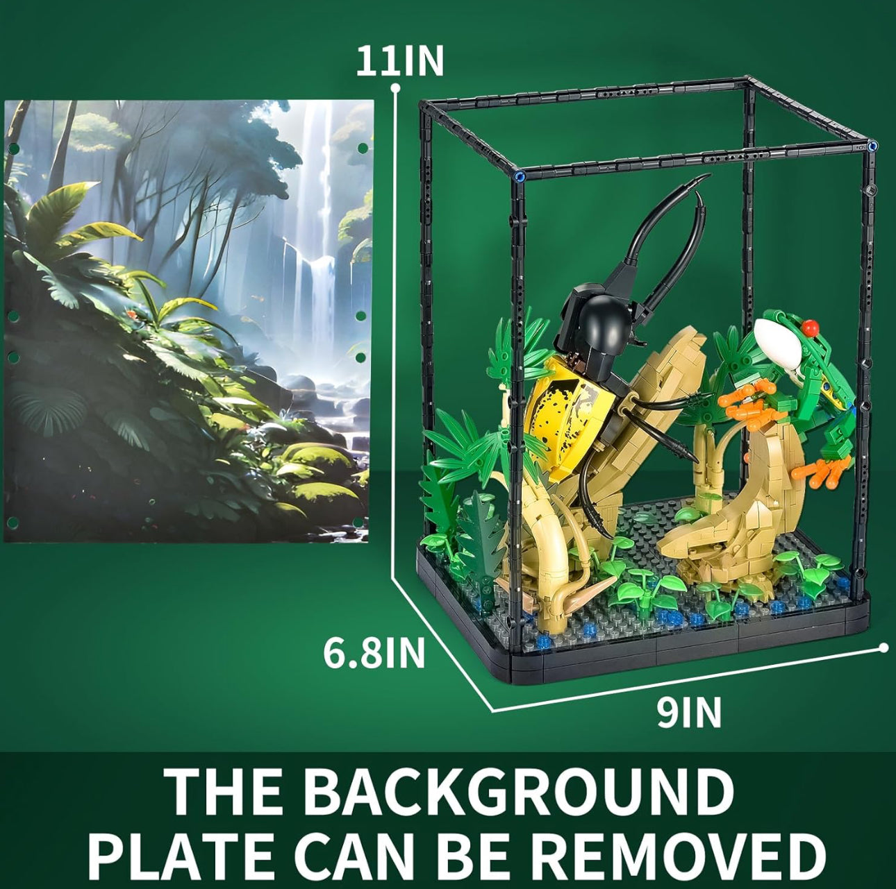 STEM BNG Insect Frog Terrarium Tropical LED Light Building Block Brick Set, 889 pcs