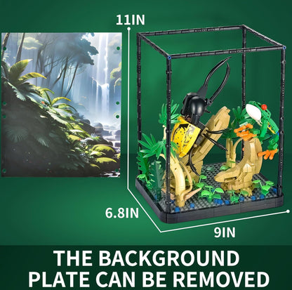 STEM BNG Insect Frog Terrarium Tropical LED Light Building Block Brick Set, 889 pcs