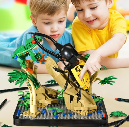 STEM BNG Insect Frog Terrarium Tropical LED Light Building Block Brick Set, 889 pcs