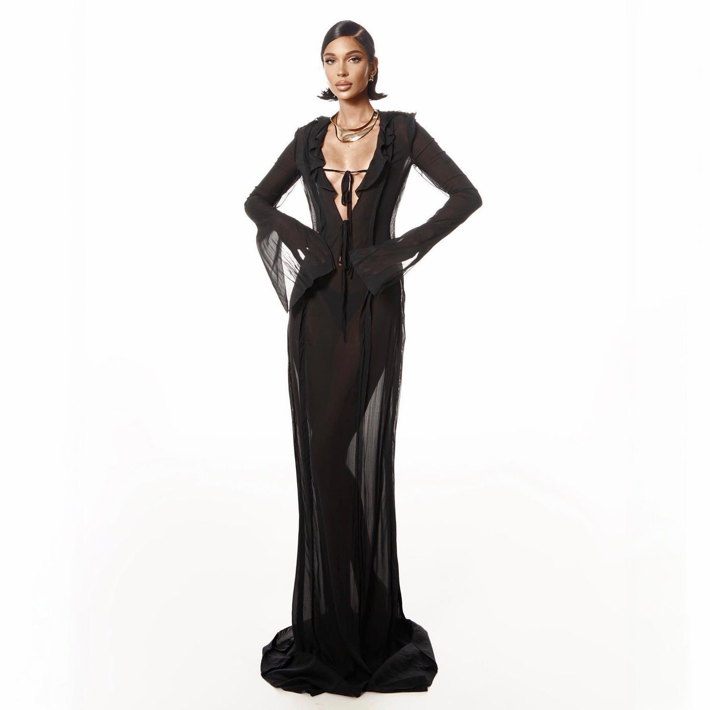 In Love Again Black Sheer Chiffon Maxi Dress