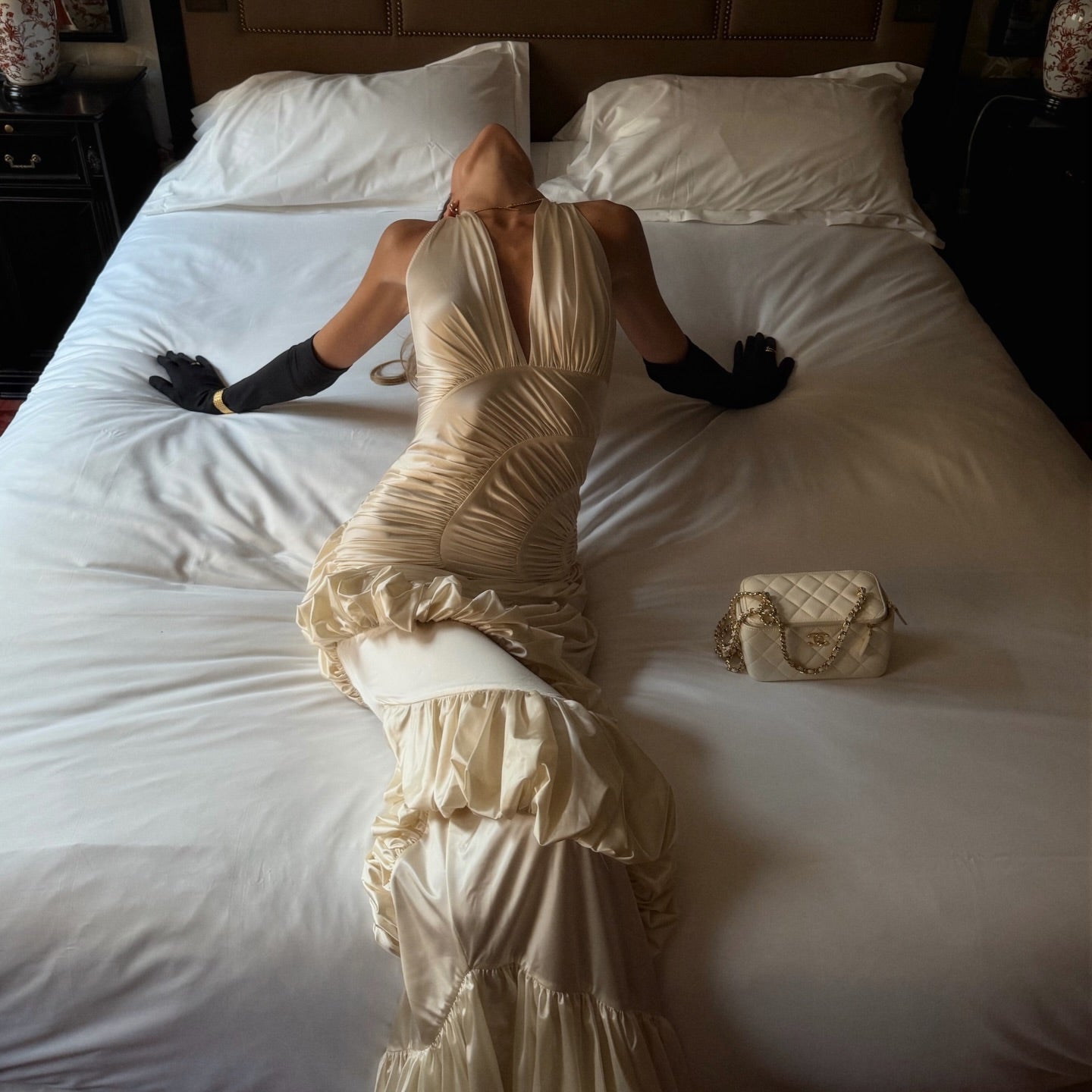 Innocence Ivory Sculpted Silk Halter Maxi Dress