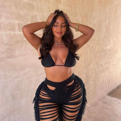 Jada Black Ripped Tassel Straight Pants