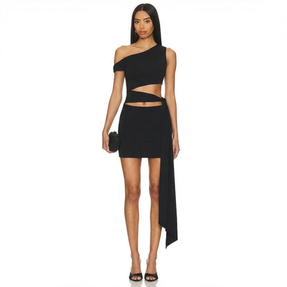 Jayleen Black Cutout Wrap Mini Dress