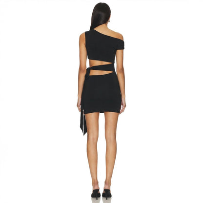 Jayleen Black Cutout Wrap Mini Dress