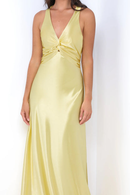 Odette Maxi Dress - Yellow - Open Back With Adjustable Bow Tie Detail
