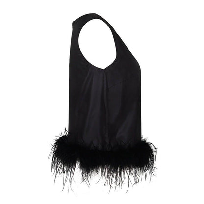 Maisy Black Feather Trim Top