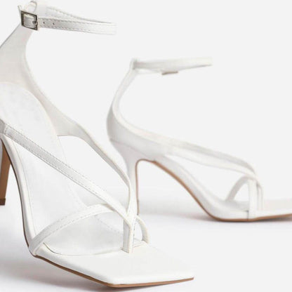 Midnight White Faux Leather Strappy Square-Toe Heels