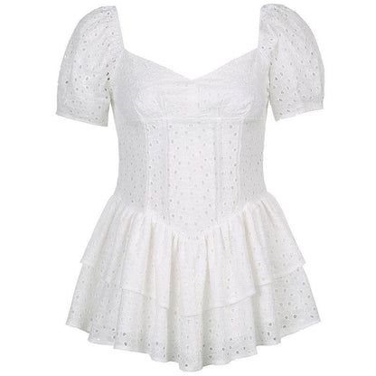Nadia White Ruffled Pleated Mini Dress