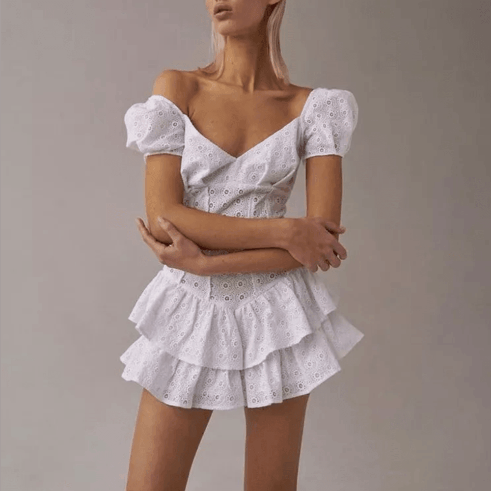 Nadia White Ruffled Pleated Mini Dress