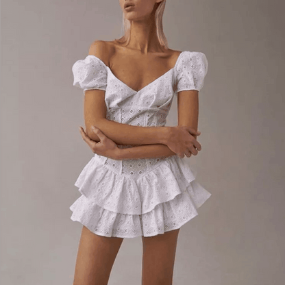 Nadia White Ruffled Pleated Mini Dress