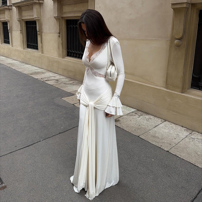Nice Try Buttery Soft White Maxi Dress With Lace Trim