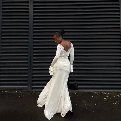 Nice Try Buttery Soft White Maxi Dress With Lace Trim