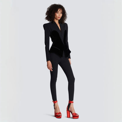 On Time Black Sculpted Velvet Tailored Jacket