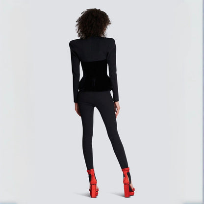 On Time Black Sculpted Velvet Tailored Jacket