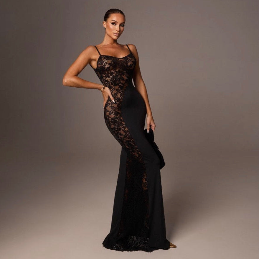 Out Of Your League Black Lace Panel Maxi Dress