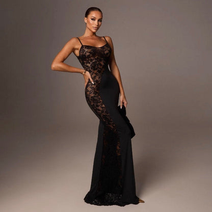 Out Of Your League Black Lace Panel Maxi Dress