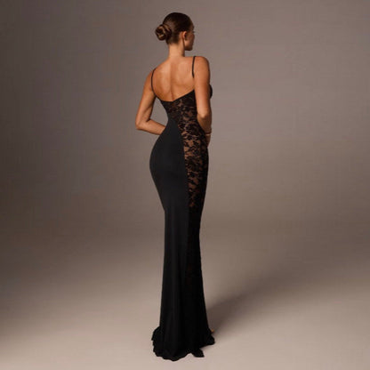 Out Of Your League Black Lace Panel Maxi Dress