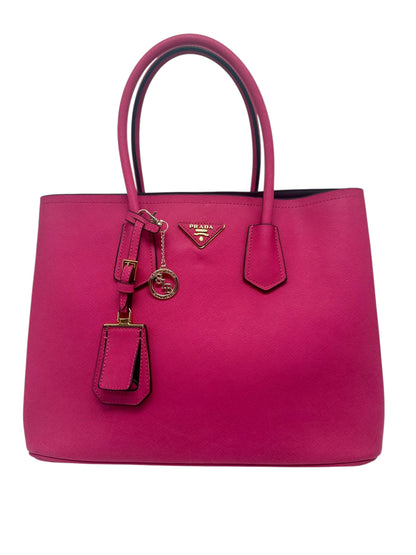 Prada Saffiano Lux Double Handle Tote Bag in Peonia Pink - Excellent Condition