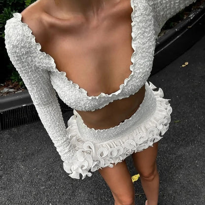 Soft Girl Ruffled Trim Two Piece Set