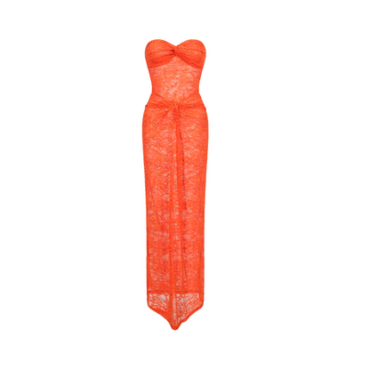 Her Figure Orange Lace Off-Shoulder Maxi Dress