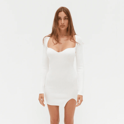 Shoreside Long Sleeve Knitted White Mini Dress