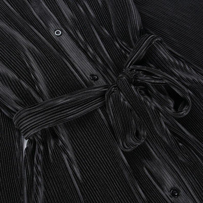 Simona Pleated Black Shirt Mini Dress