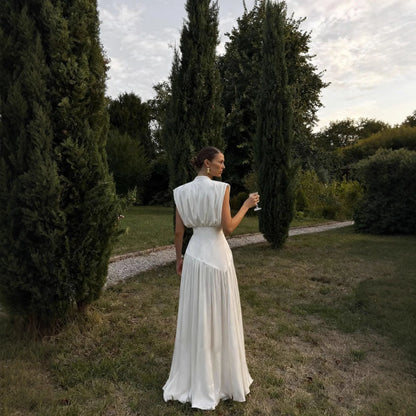 Stolen Glance White Draped Satin Maxi Dress