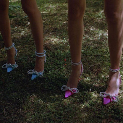 Sugarcoat Light Blue Crystal Satin Pumps with Double Bow