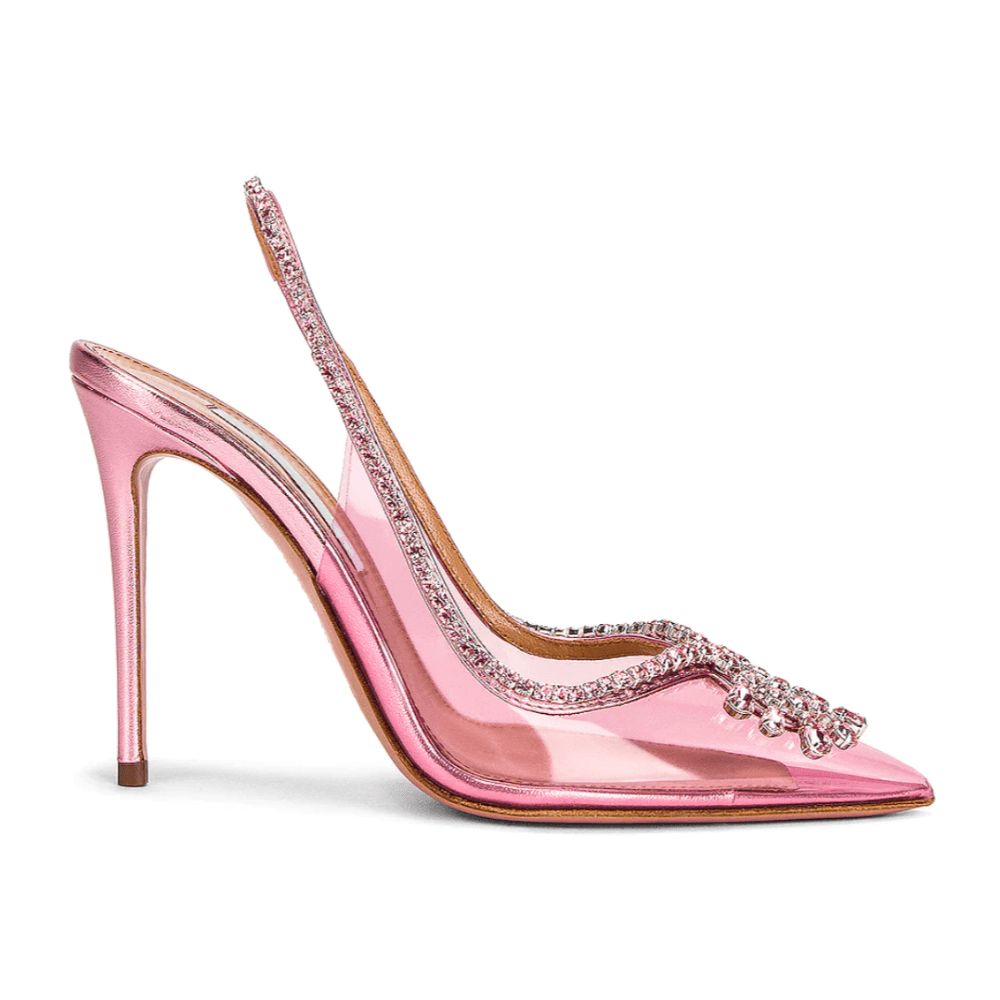 The Vogue Shiny Crystal Pointed Toe Pink Heels
