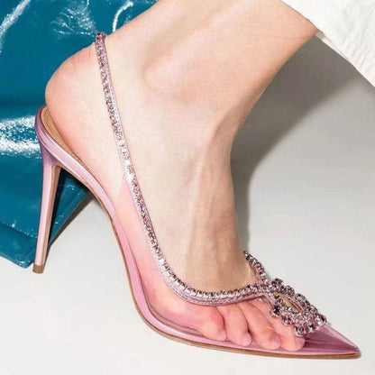 The Vogue Shiny Crystal Pointed Toe Pink Heels