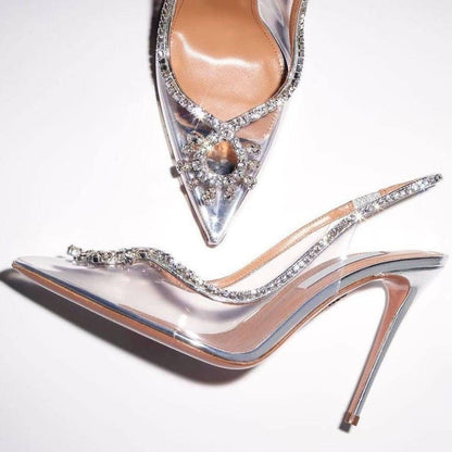 The Vogue Shiny Crystal Pointed Toe Silver Heels