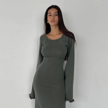 Vanilla Kiss Green Cloud-Knit Open Back Maxi Dress