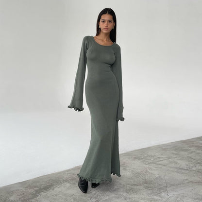 Vanilla Kiss Green Cloud-Knit Open Back Maxi Dress