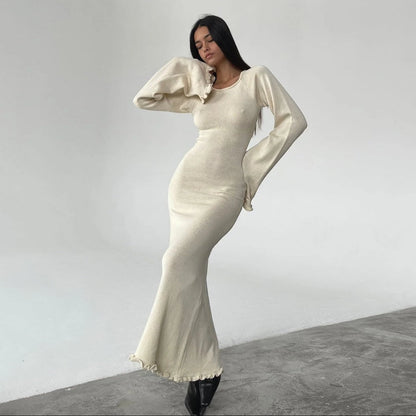 Vanilla Kiss Ivory Cloud-Knit Open Back Maxi Dress