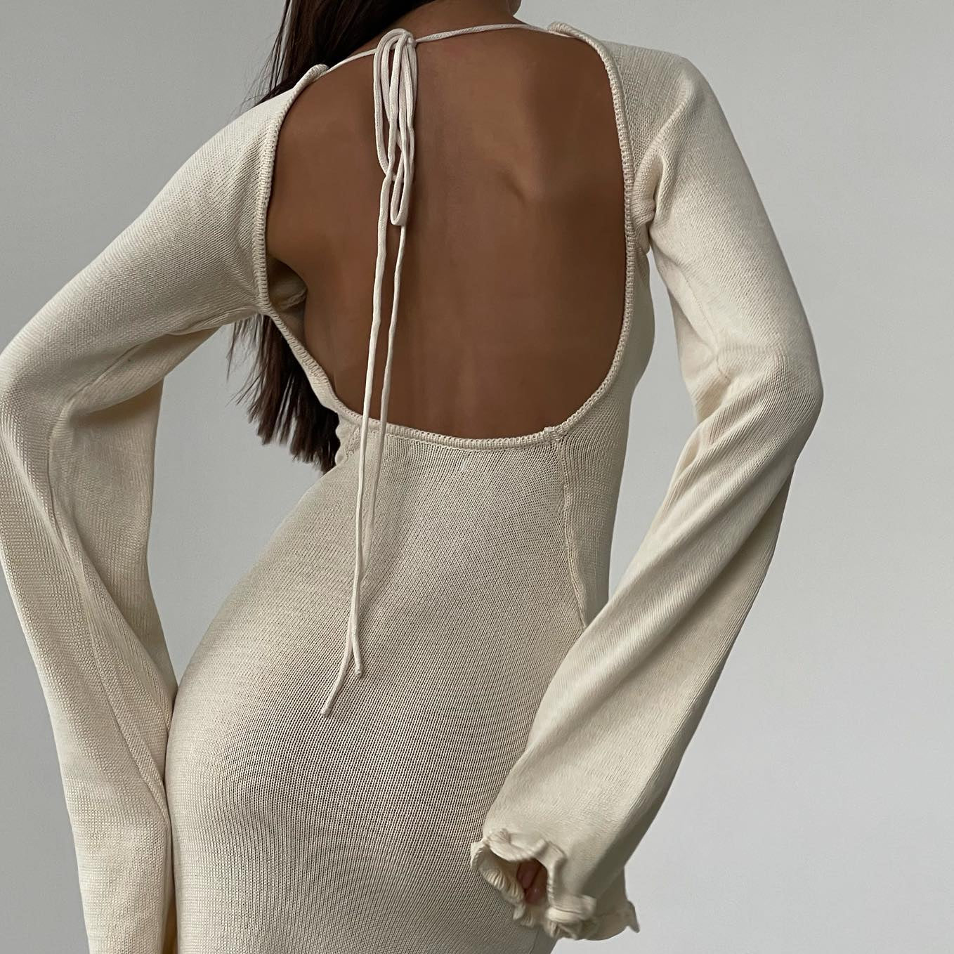 Vanilla Kiss Ivory Cloud-Knit Open Back Maxi Dress