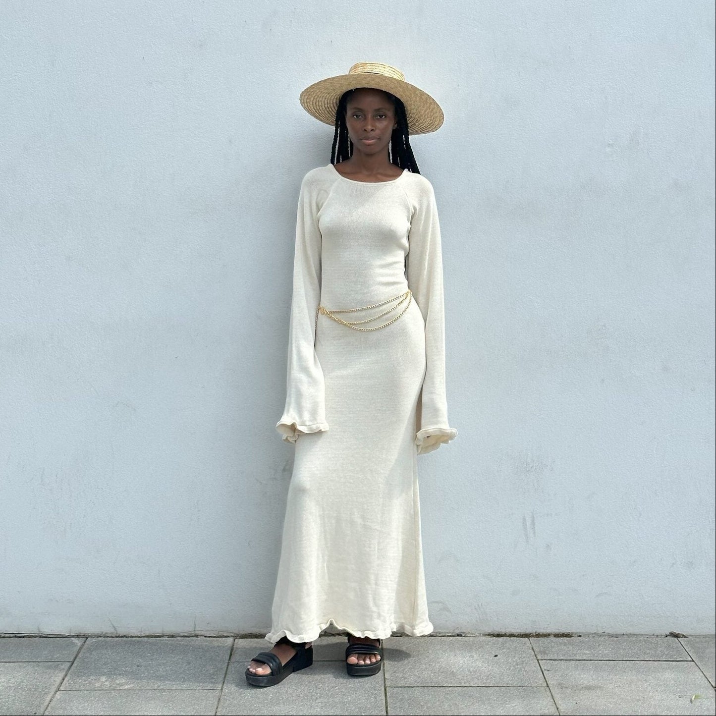 Vanilla Kiss Ivory Cloud-Knit Open Back Maxi Dress