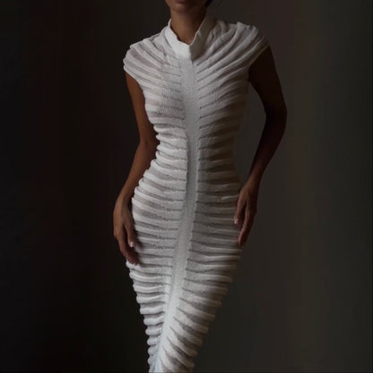 Wild Angel Short Sleeve Stripe White Knitted Midi Dress