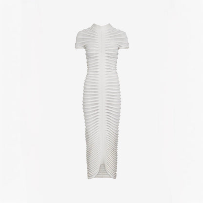 Wild Angel Short Sleeve Stripe White Knitted Midi Dress