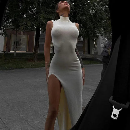 A New Me Chic White High Split Midi Dress
