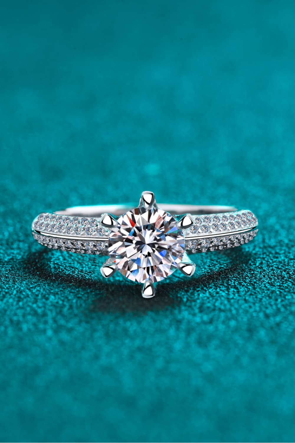 2 Carat Brilliant Round Cut Sparkala™ 925 Rhodium Over Sterling Silver Side Stone Ring
