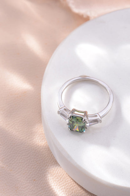 2 Carat Green Radiant-Cut Sparkala™ Platinum Over Pure Sterling Silver Ring