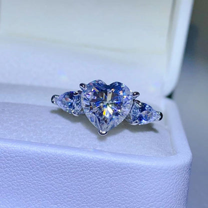 3 Carat Heart-Shaped Sparkala™ Pure Sterling Silver Ring With Sidestones