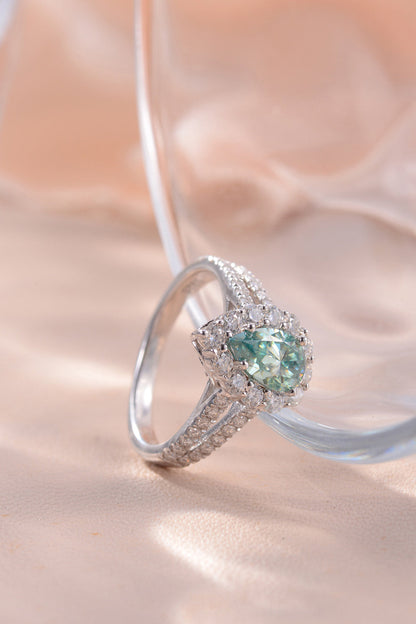 1 Carat Pear Cut Blue Pear-Cut Sparkala™ Platinum Over Pure Sterling Silver Ring