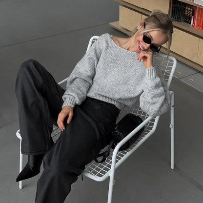 Acting Nice Backless O-Neck Loose Sweater