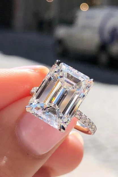 5 Carat Emerald-Cut Emerald-Cut Sparkala™ with Side Stones Ring (Platinum Over Pure Sterling Silver)