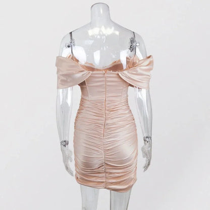 Agata Pink Satin Evening Mini Dress