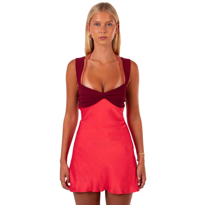 Aset Contrast Satin Red Mini Dress