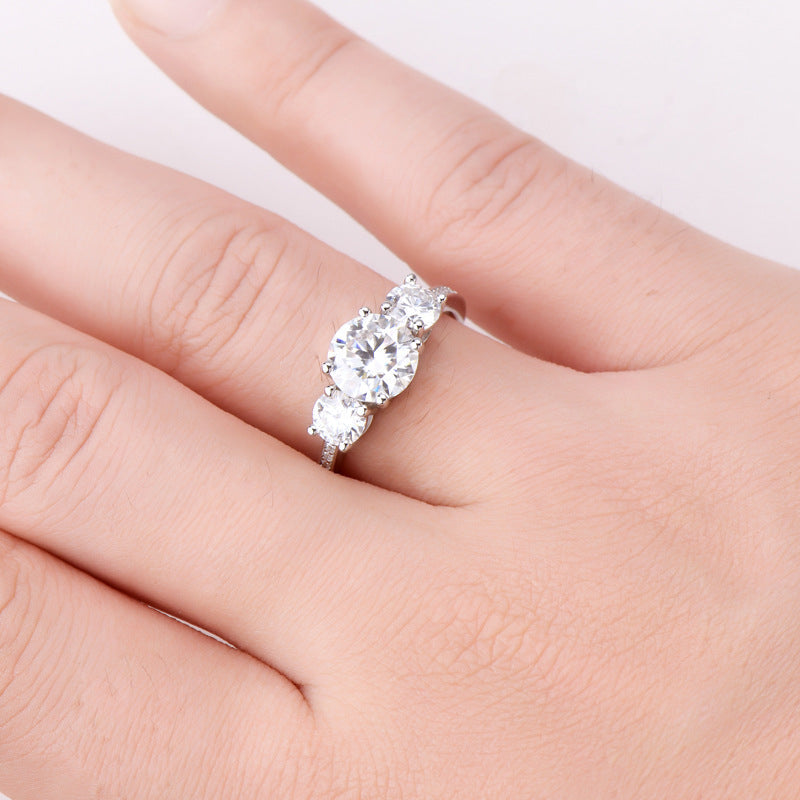 3 Carat 3-Stone Round Brilliant Round Cut Sparkala™ Platinum-Plated 925 Sterling Silver Ring