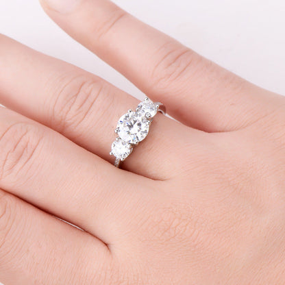 3 Carat 3-Stone Round Brilliant Round Cut Sparkala™ Platinum-Plated 925 Sterling Silver Ring