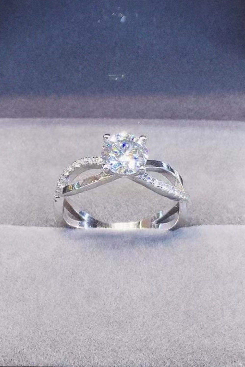 2 Carat Brilliant Round Cut Sparkala™ Crisscross Platinum Over Pure Sterling Silver Ring